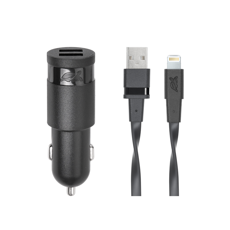 VA4225 BD2 car charger black 3.4A,  2USB, with MFi Lightning cable