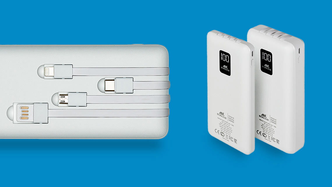 RIVACASE VA2210 & VA2220 power banks with 4 built-in cables