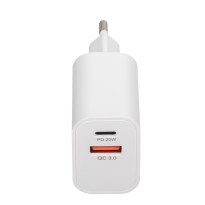 PS4102 WD5 RU wall charger white PD20W + QC3.0, USB-A + USB-C, with USB-C/Lightning cable